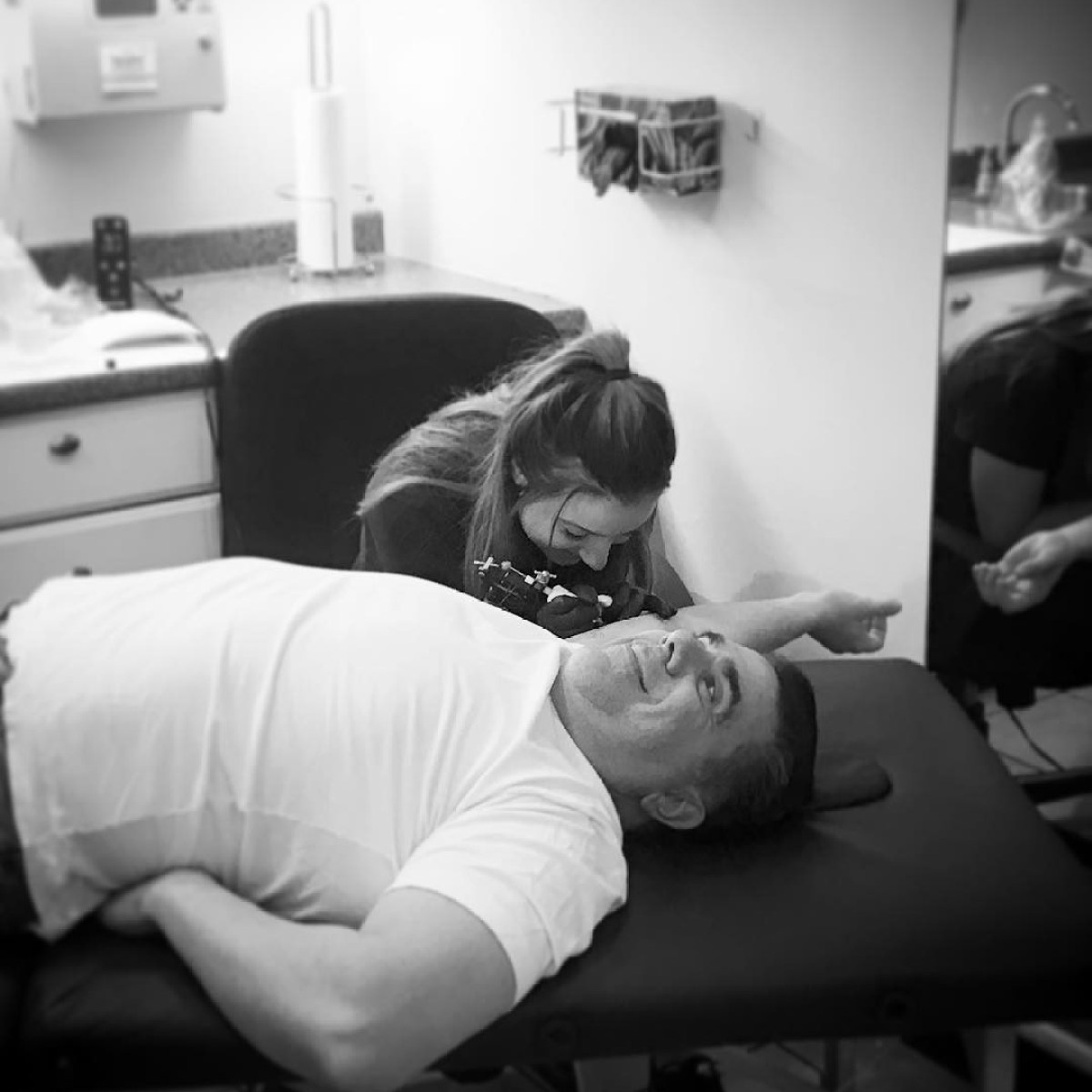 a person sitting on a table