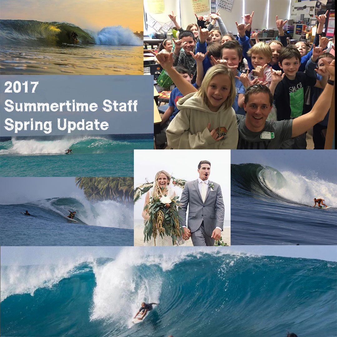 a group of people in front of a wave