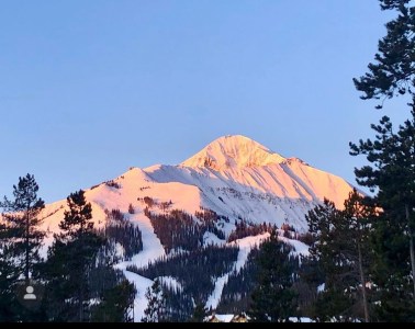 a view of a snow covered mountain