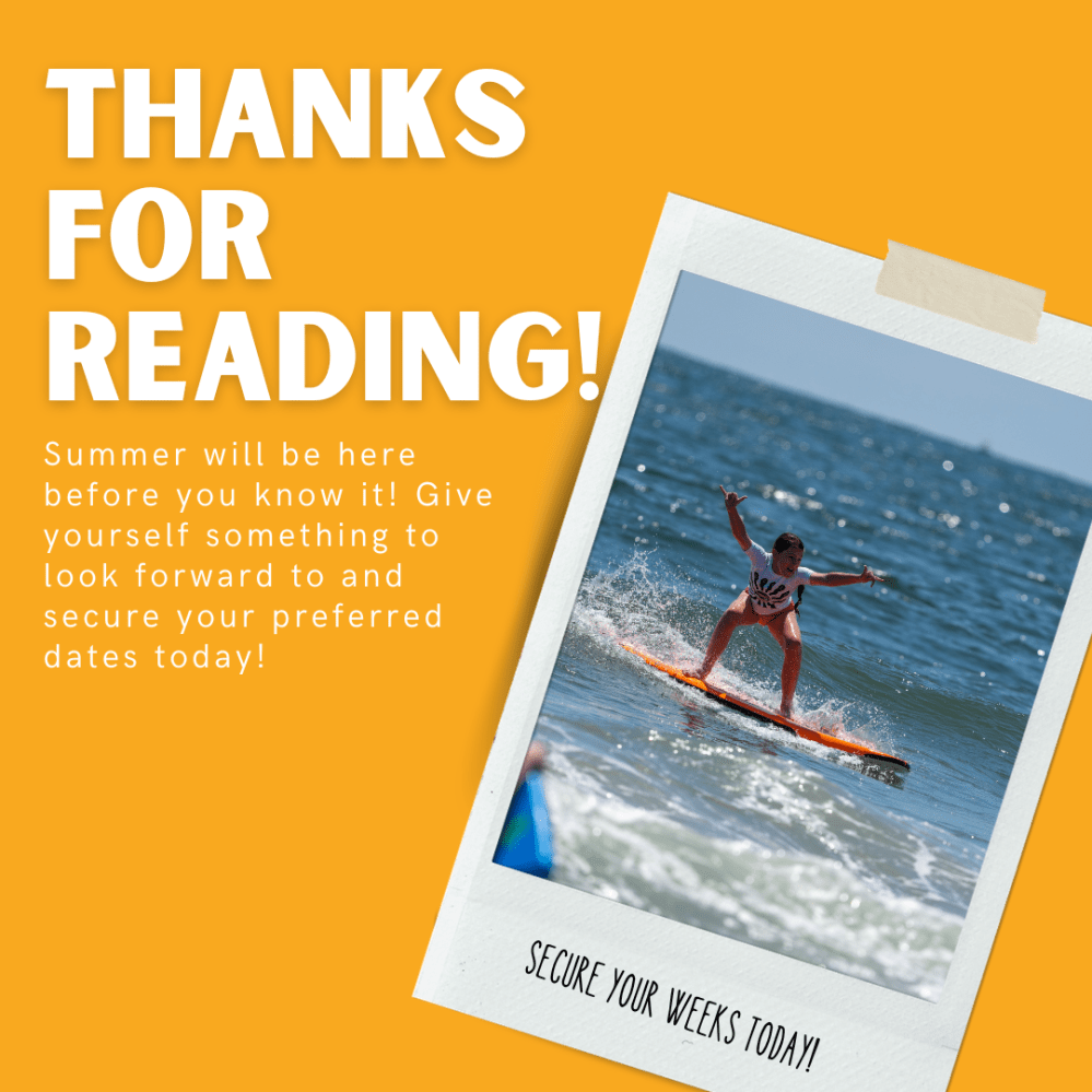 Collage with 'Thanks for Reading' text and photo of a person surfing on an orange board.