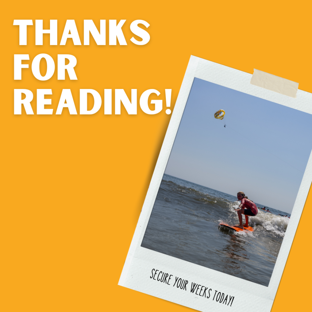 Polaroid of a person kite surfing on the ocean, with 'Thanks for Reading' and 'Secure your weeks today!' text.